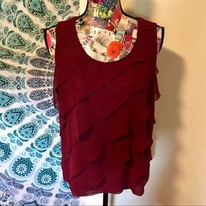 Talbots Maroon Ruffle Front Sleeveless Blouse Medium